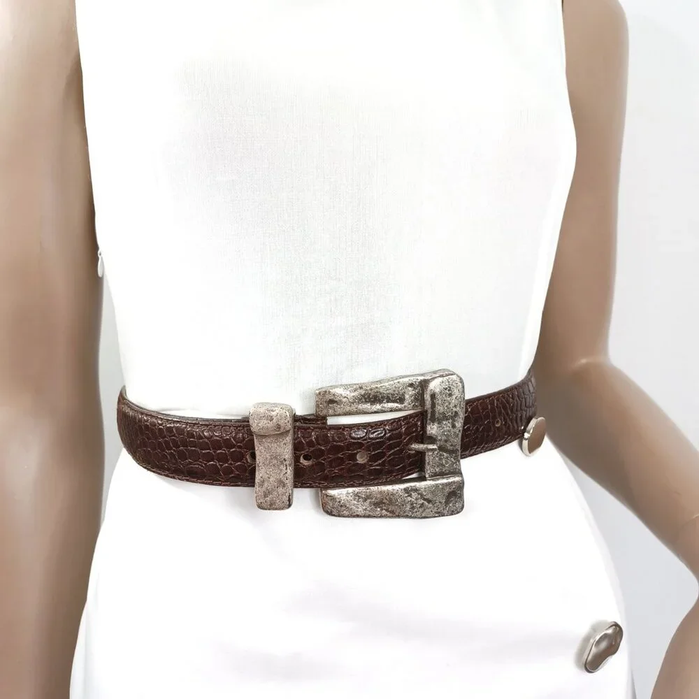 KENNETH COLE Belt Large Distressed Buckle Calfskin Leather S